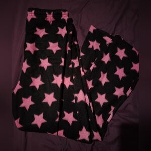 SOLD Black Fleece Pajama Bottoms with Pink Star Print Medium